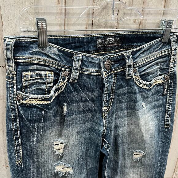 Silver Suki Low Rise Cropped Jeans Stitched Distressed Womens Size 26 - Picture 3 of 10